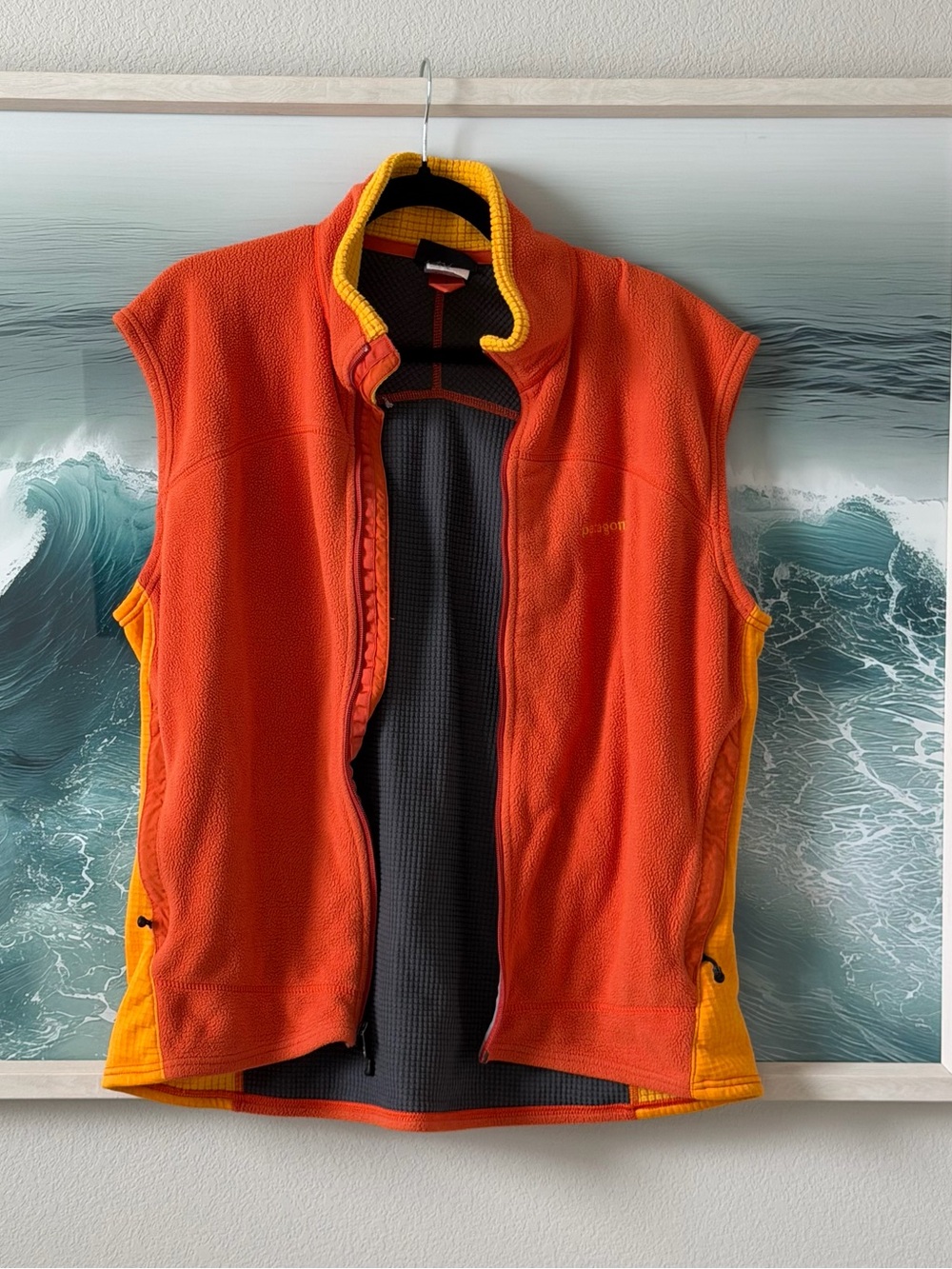 Patagonia Orange Fleece Vest with Yellow Trim